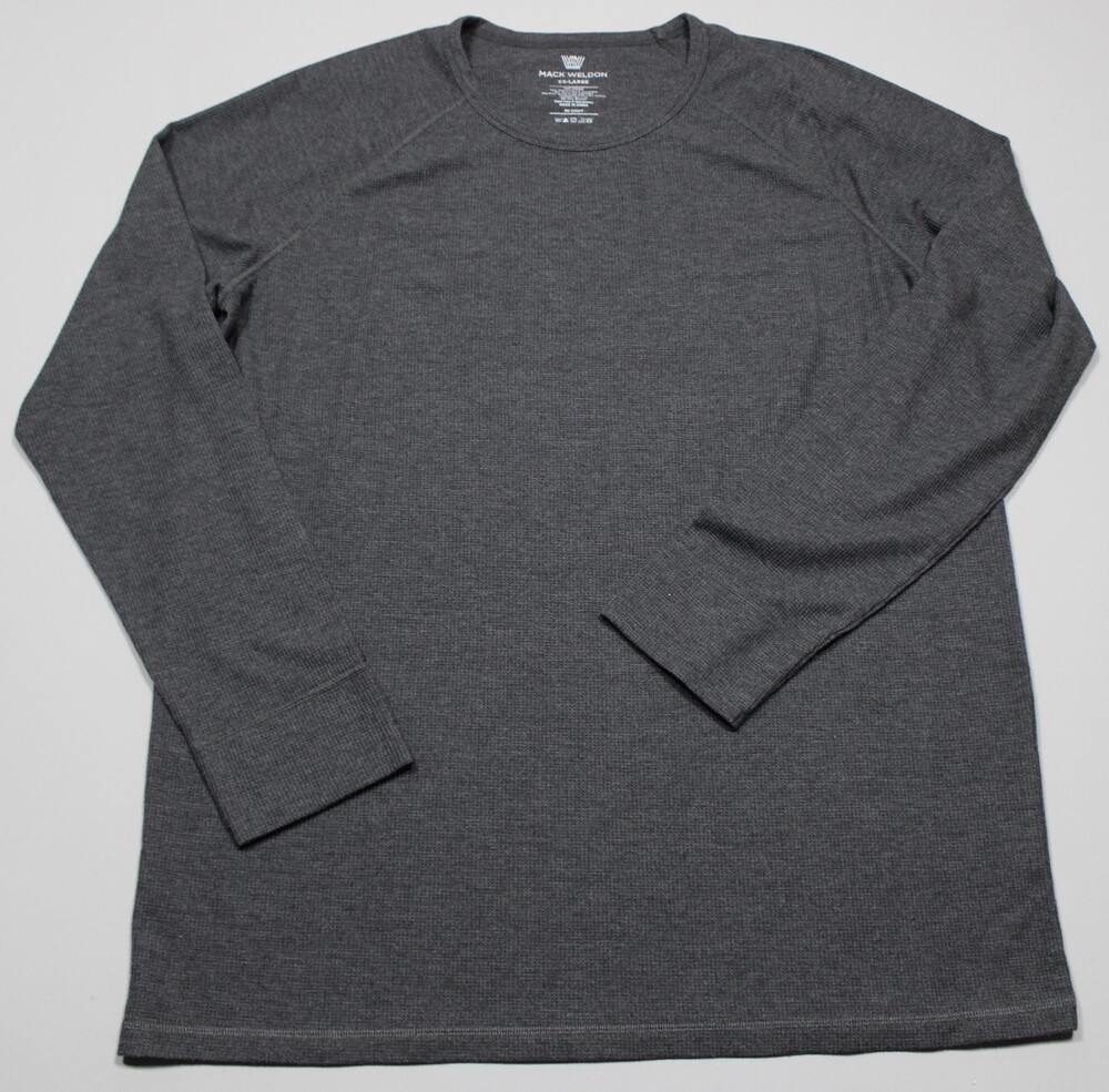 Mack Weldon Long Sleeve Crew Neck Shirt Mens 2XL Gray Waffle Knit Thermal